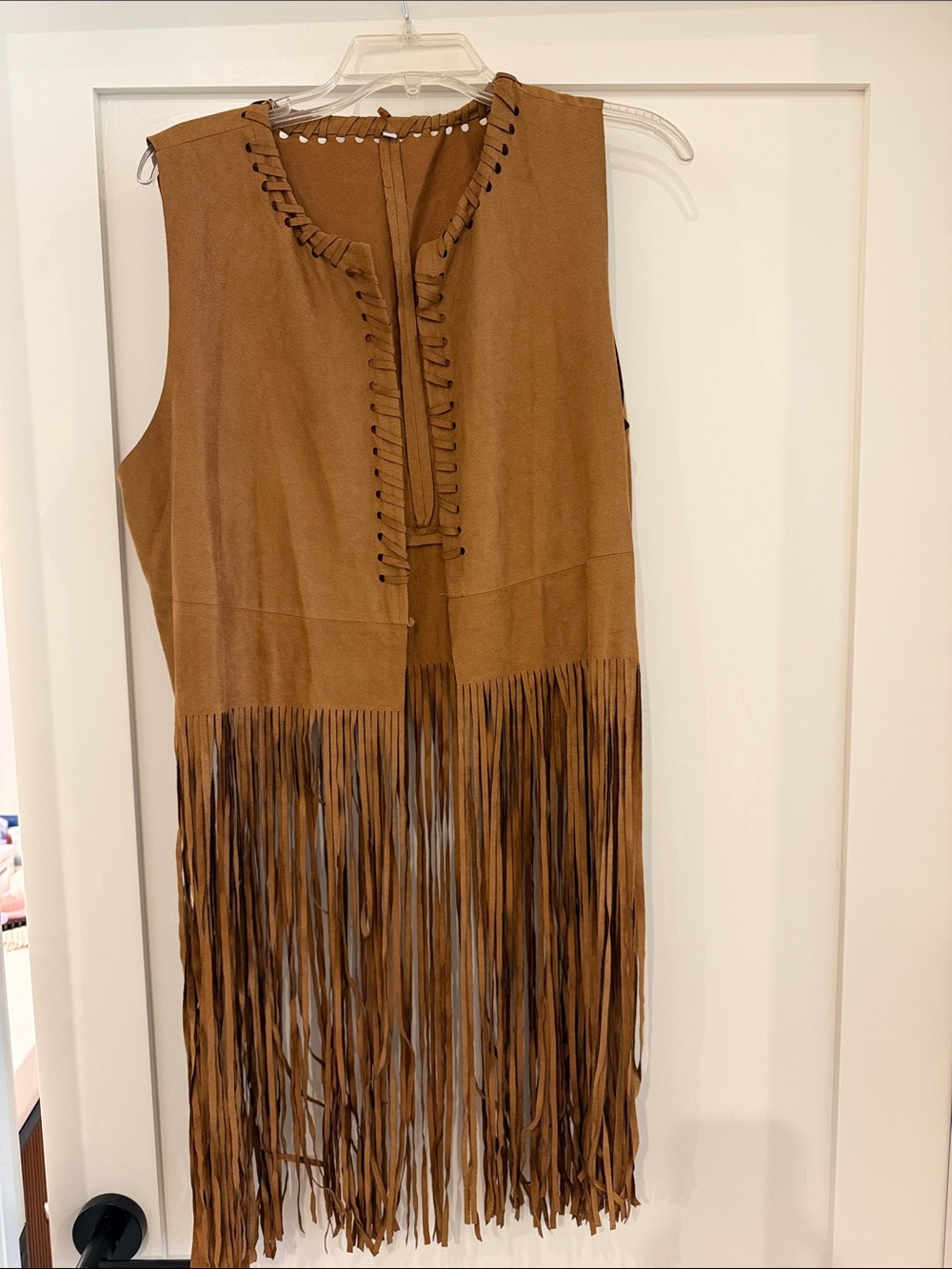Women's Fringe Faux Suede Tassle Vest - Tan